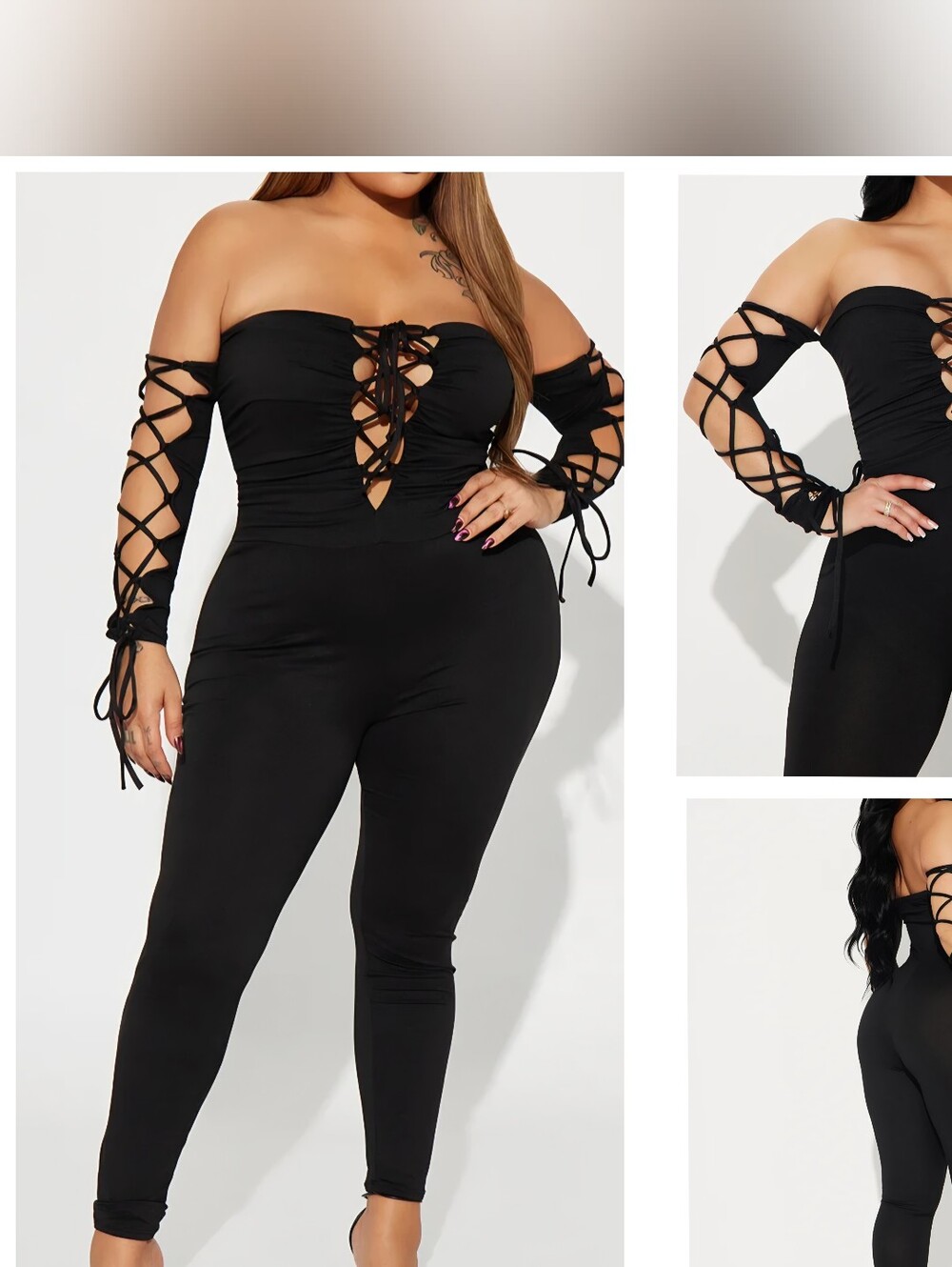 Lace-Up Off-Shoulder Black Jumpsuit